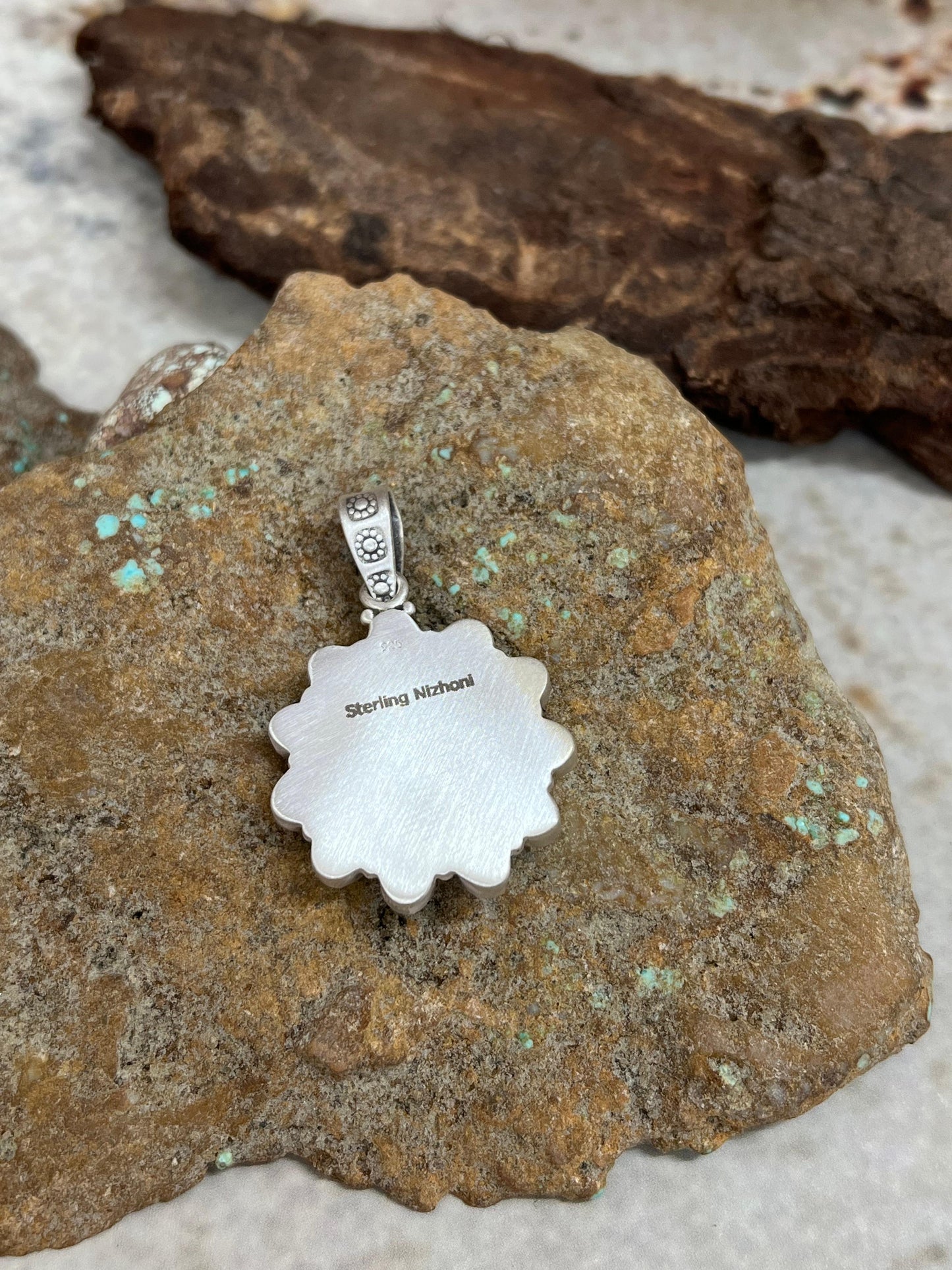 Handmade Sterling Silver Kingman Turquoise Pendant Signed Nizhoni