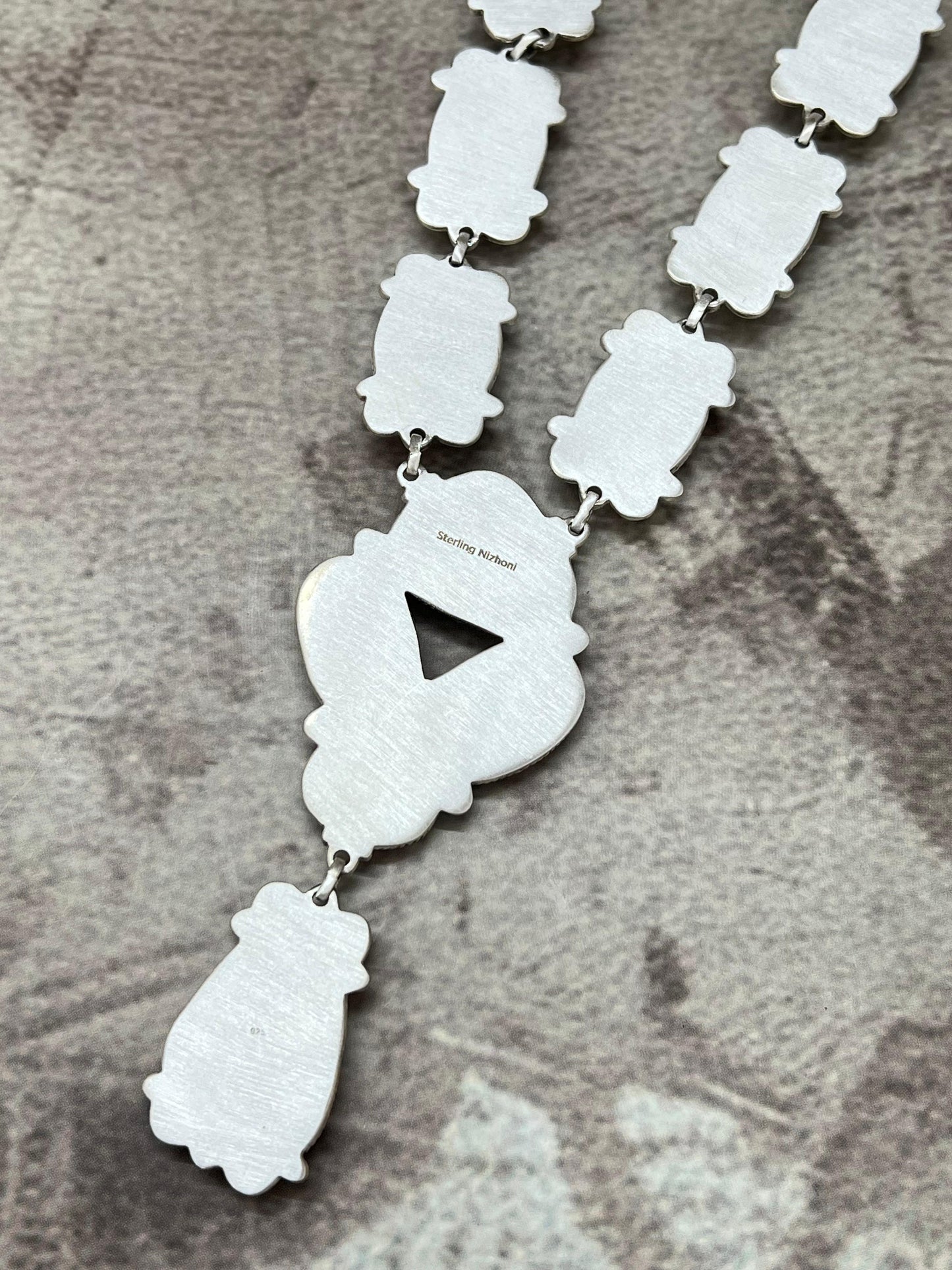 Handmade Sterling Silver Hardy Pit Lariat Necklace with Signed Nizhoni