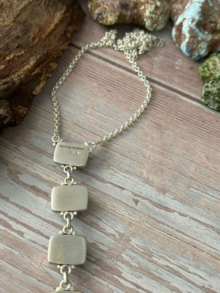 Handmade Sterling Silver Old Stock Royston Turquoise Necklace with Signed Nizhoni (6)