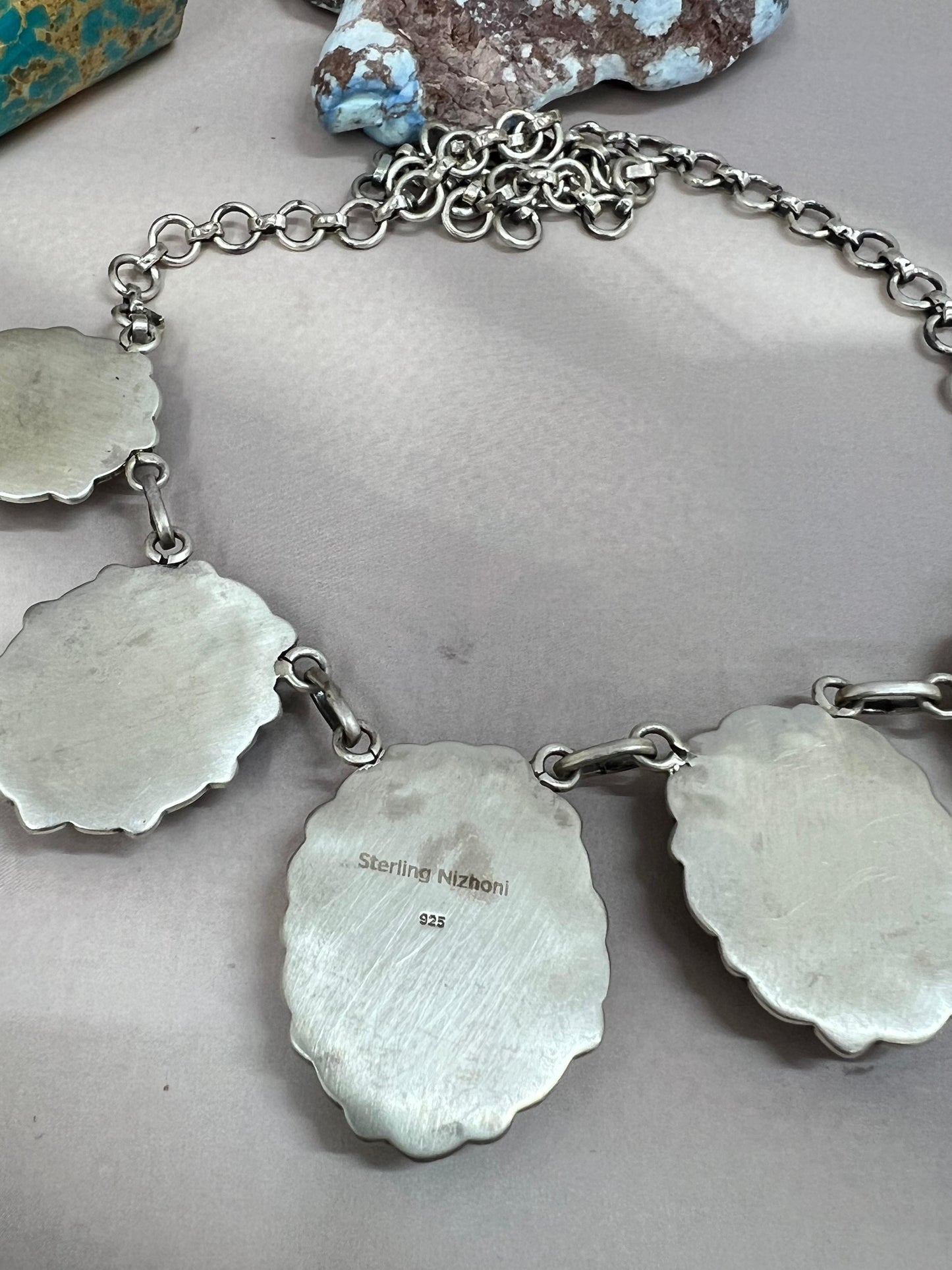 Handmade Sterling Silver Blackjack Turquoise Choker Necklace Signed Nizhoni