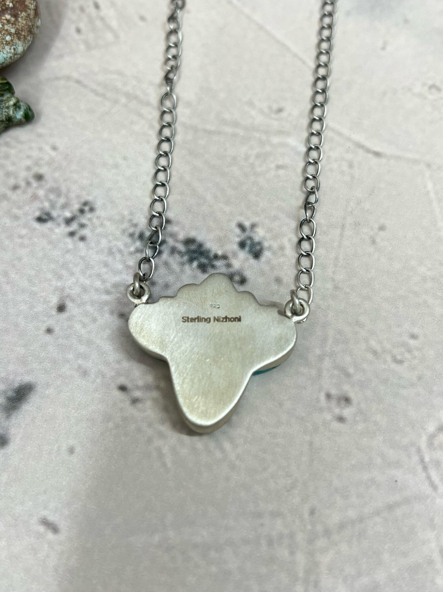 Handmade Sterling Silver Kingman Turquoise Cowhead Necklace with Signed Nizhoni