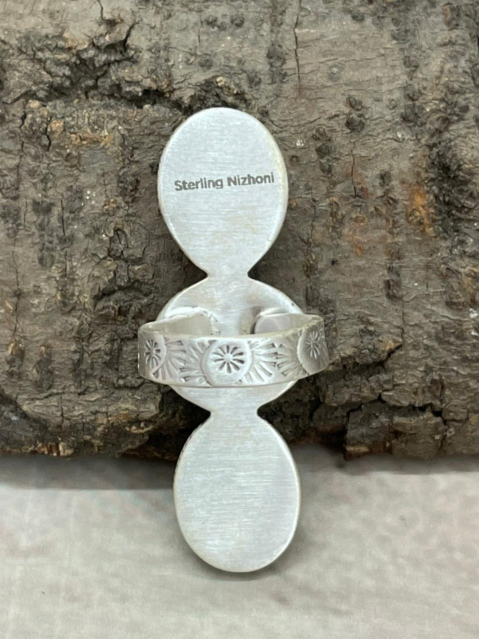 Handmade Sterling Silver Old Stock Royston Turquoise Adjustable Ring With Signed Nizhoni