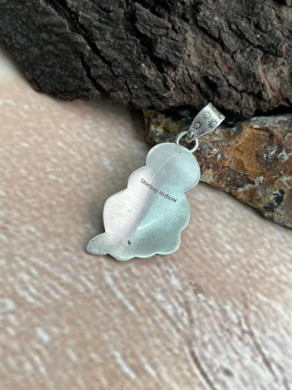 Handmade Sterling Silver Kingman Turquoise Pendant "Signed Nizhoni" (4)