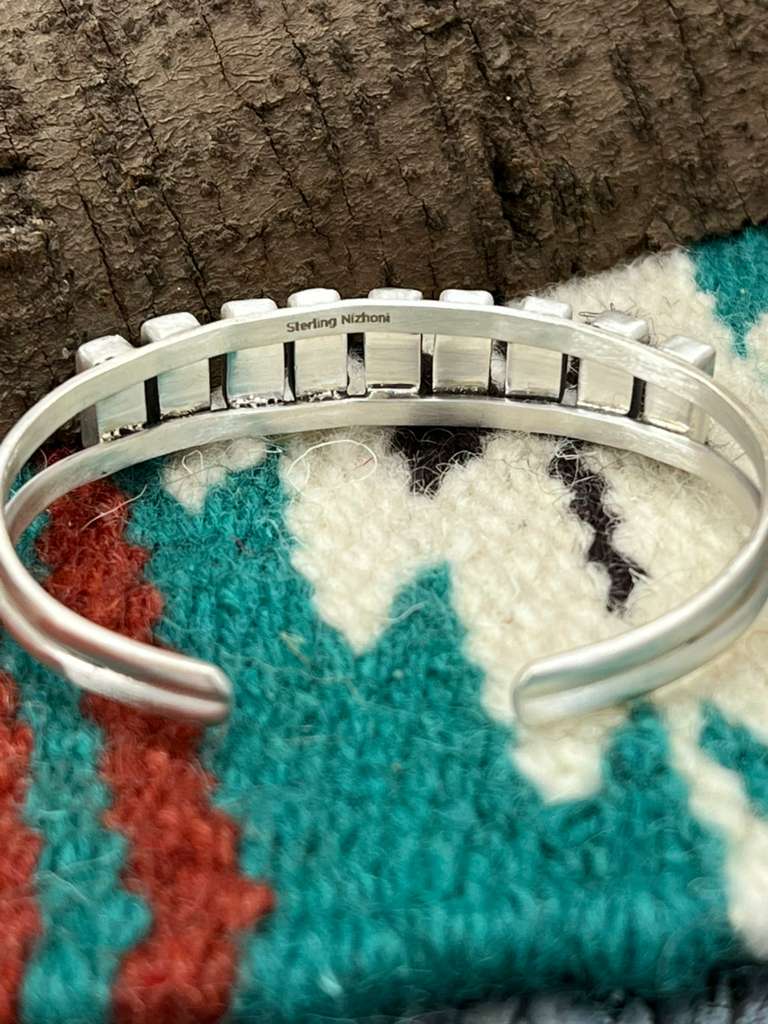 Handmade Sterling Silver Kingman Turquoise Bracelet with Signed Nizhoni