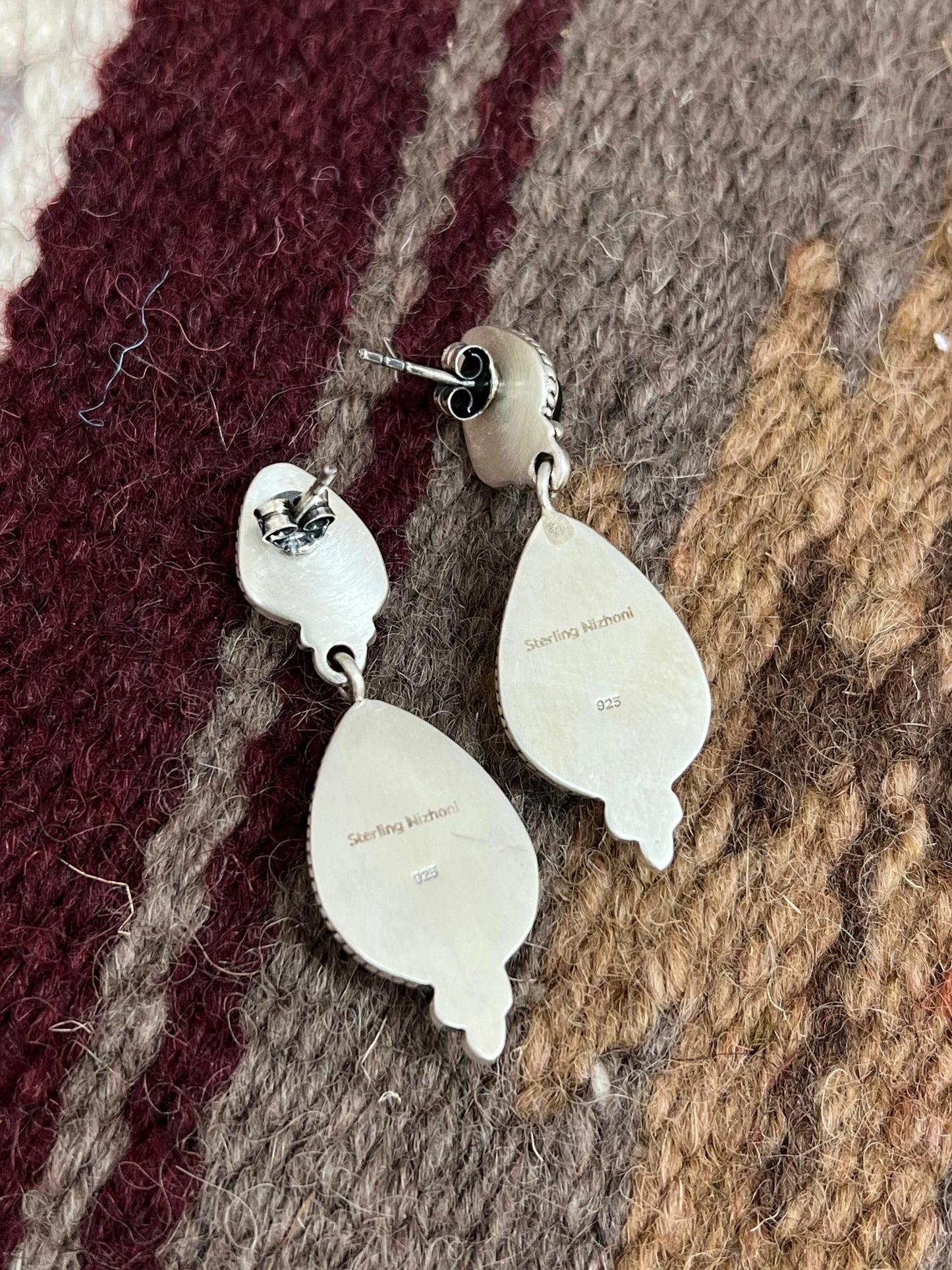 Handmade Sterling Silver Black Jack Dangle Earrings with Signed Nizhoni