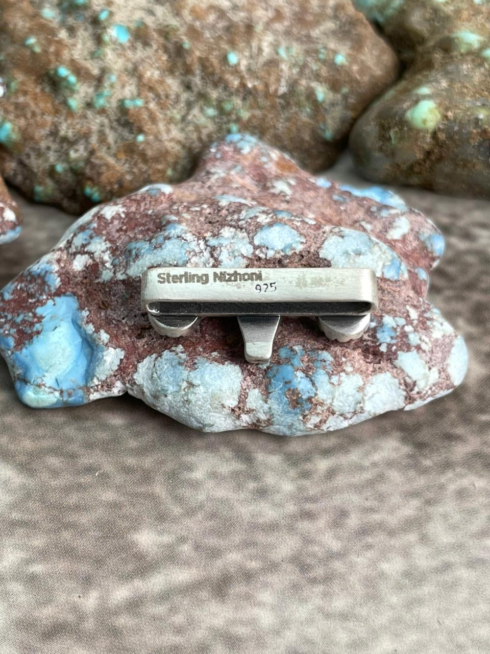 Handmade Sterling Silver Kingman Turquoise Bull Head Watch Charms with Signed Nizhoni