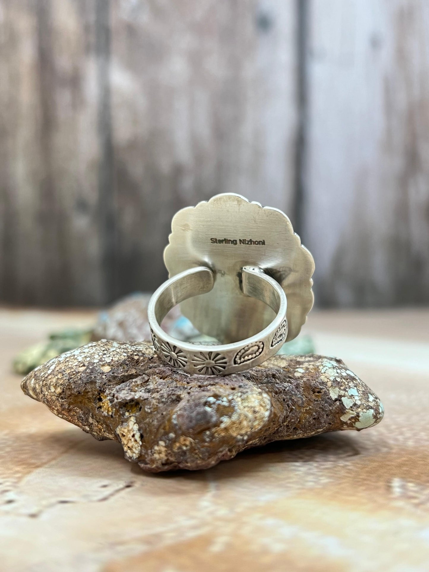 Handmade Sterling Silver Hardy Pit Adjustable Ring with Signed Nizhoni