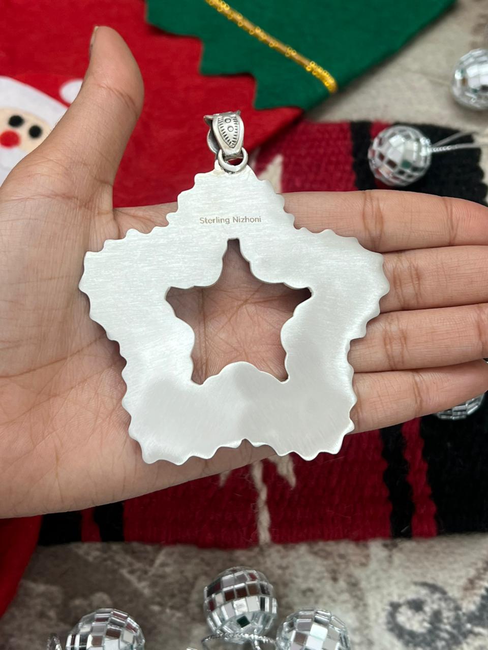 "Christmas Collection" Handmade Sterling Silver Hot Pink Star Pendant "Signed Nizhoni"