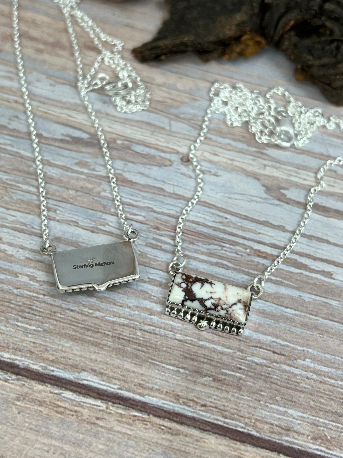 Handmade Sterling Silver Kingman, Wild Horse Necklace with Signed Nizhoni