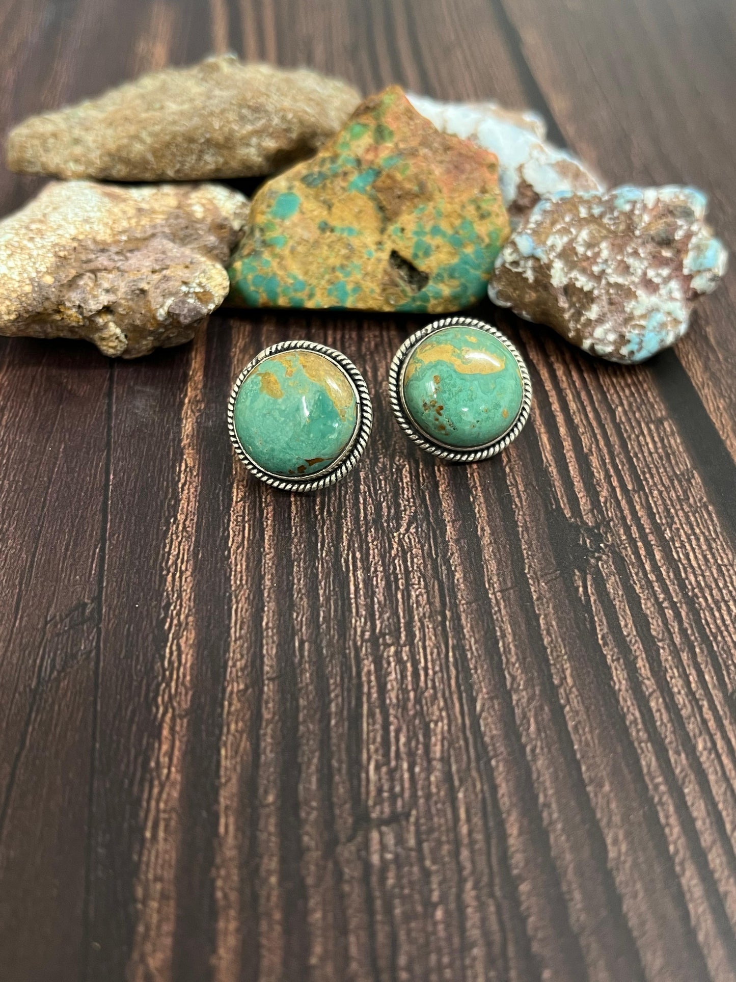Handmade Sterling Silver Royston Turquoise Post Studs with Signed Nizhoni (8)