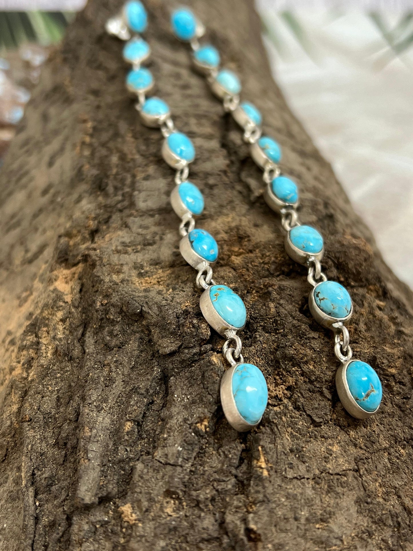 Handmade Sterling Silver Blue Bird Turquoise Dangle Earrings with Signed Nizhoni 9 Stone