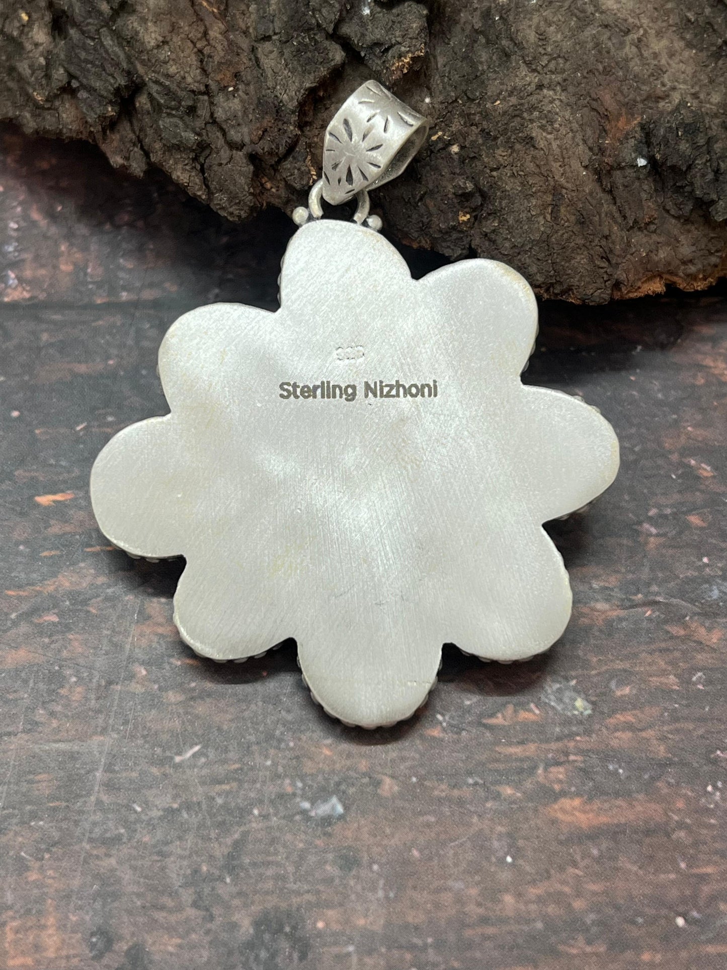 Handmade Sterling Silver Number 8 Turquoise Pendant with Signed Nizhoni