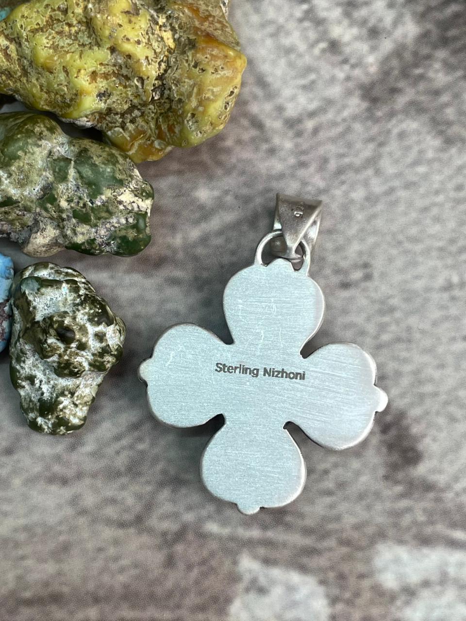 Handmade Sterling Silver Sonoran Mountain Turquoise Pendant "Signed Nizhoni"