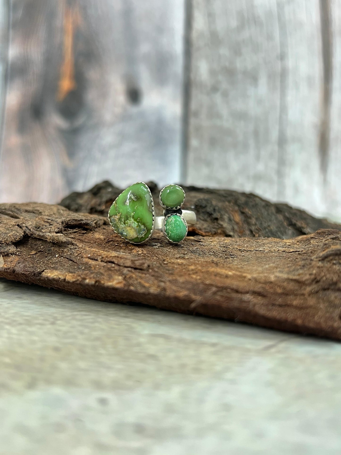 Handmade Sterling Silver Sonoran Mountain Turquoise Adjustable Ring with Signed Nizhoni