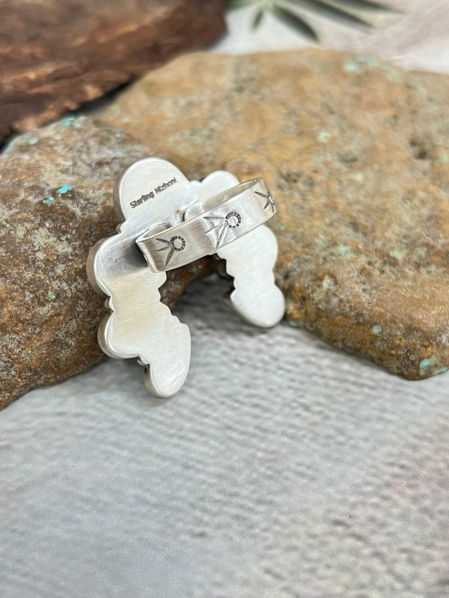 Handmade Sterling Silver Blackjack Turquoise Adjustable Ring Signed Nizhoni