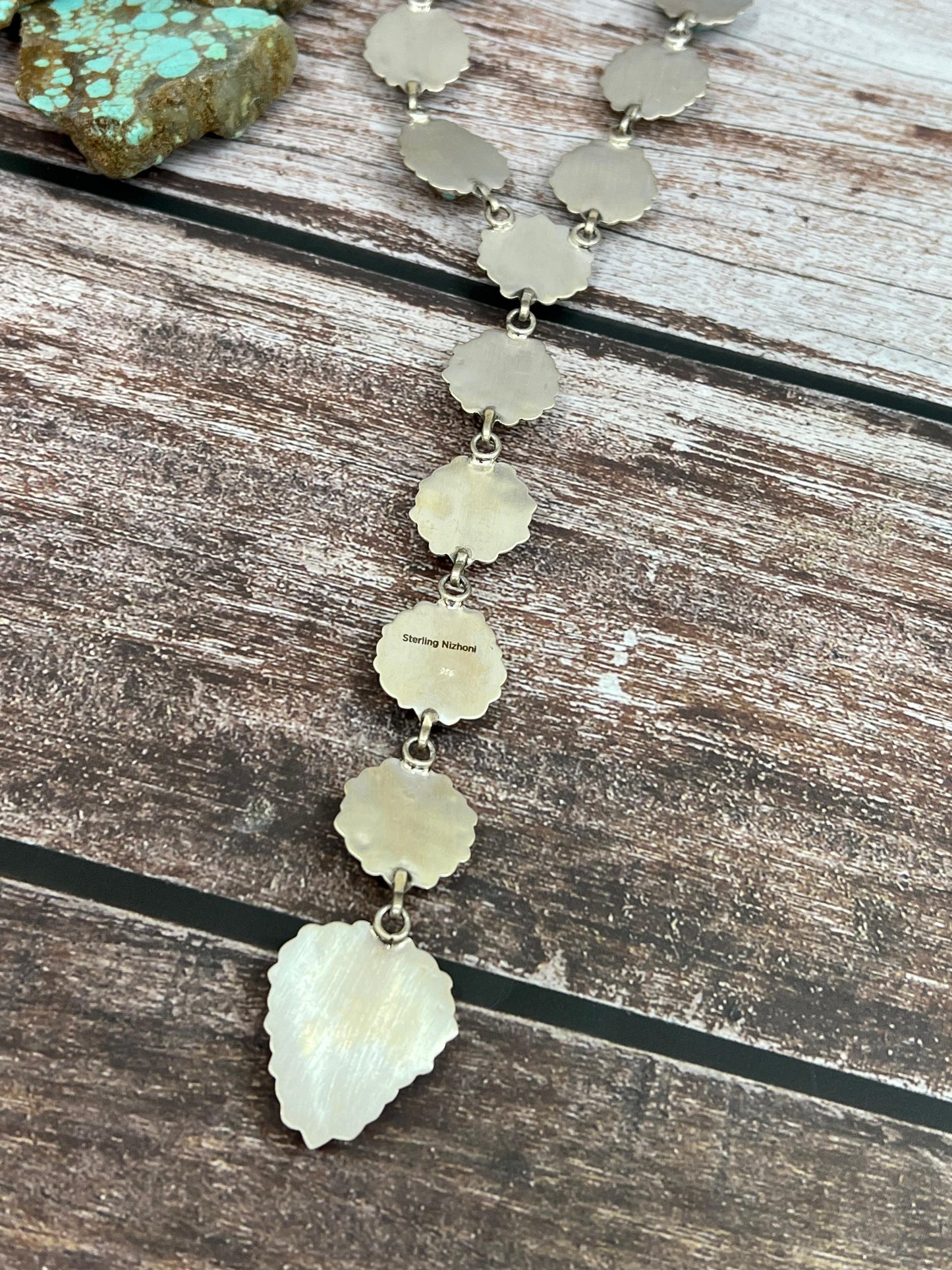 Handmade Sterling Silver Number 8 Turquoise Necklace with Signed Nizhoni