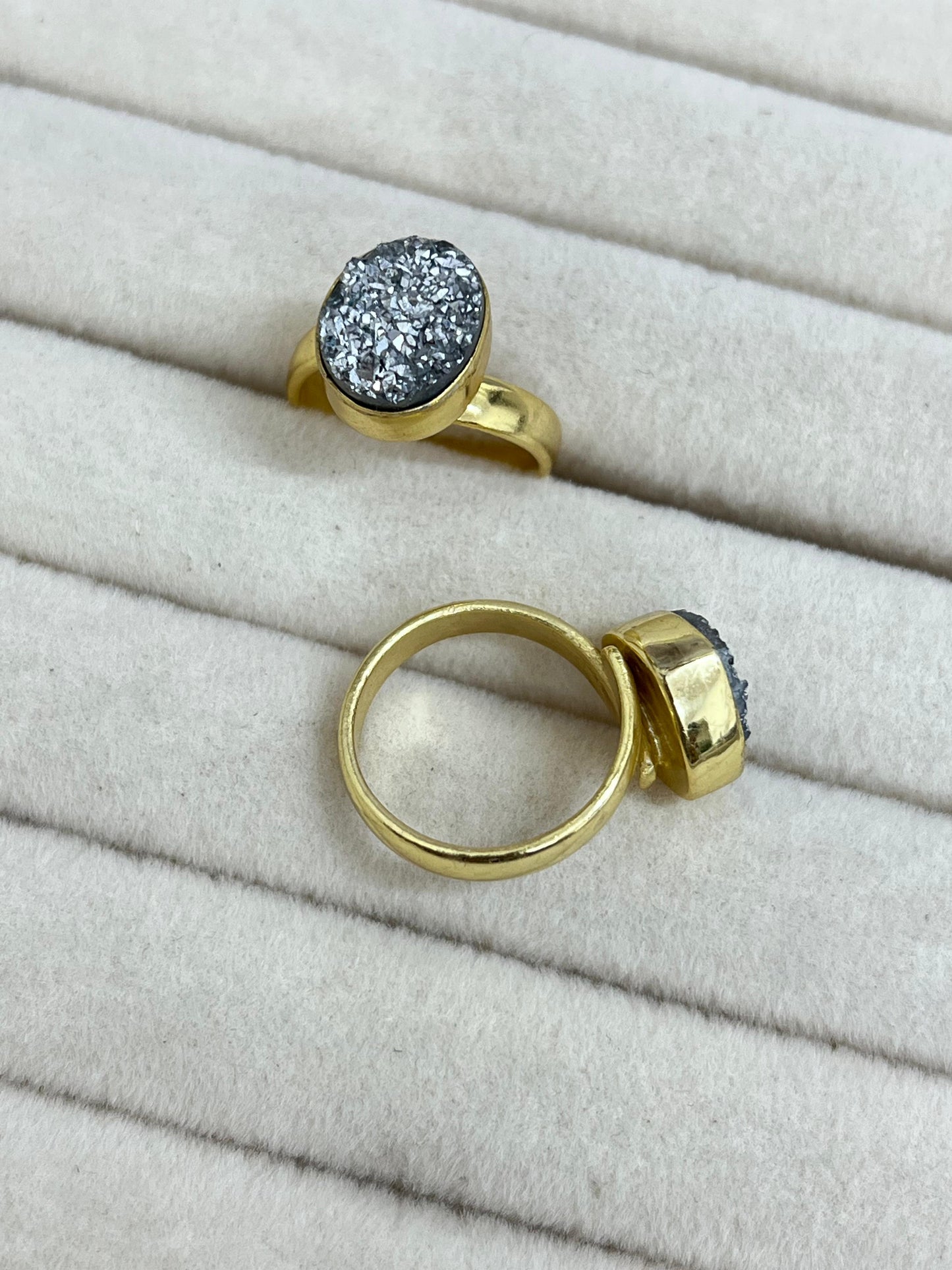 “The Boho Collection” Handmade Natural Silver Druzy Adjustable Ring