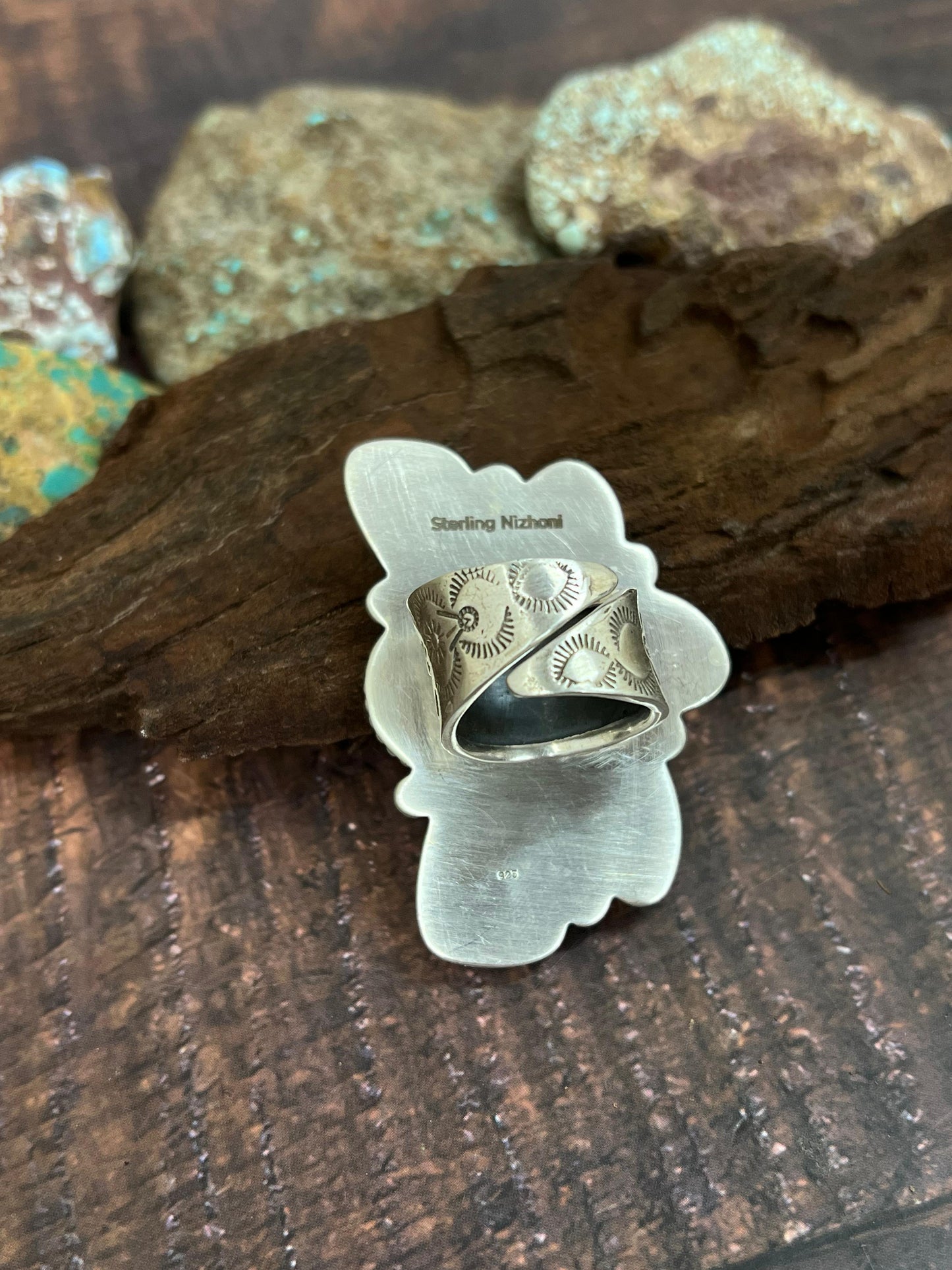 Handmade Sterling Silver Mantis Turquoise Adjustable Ring Signed Nizhoni