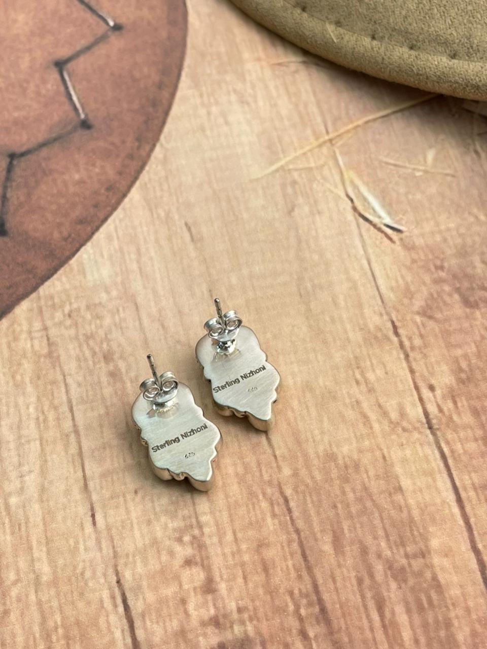 Handmade Sterling Silver Kingman Turquoise Post Studs Earrings "Signed Nizhoni"
