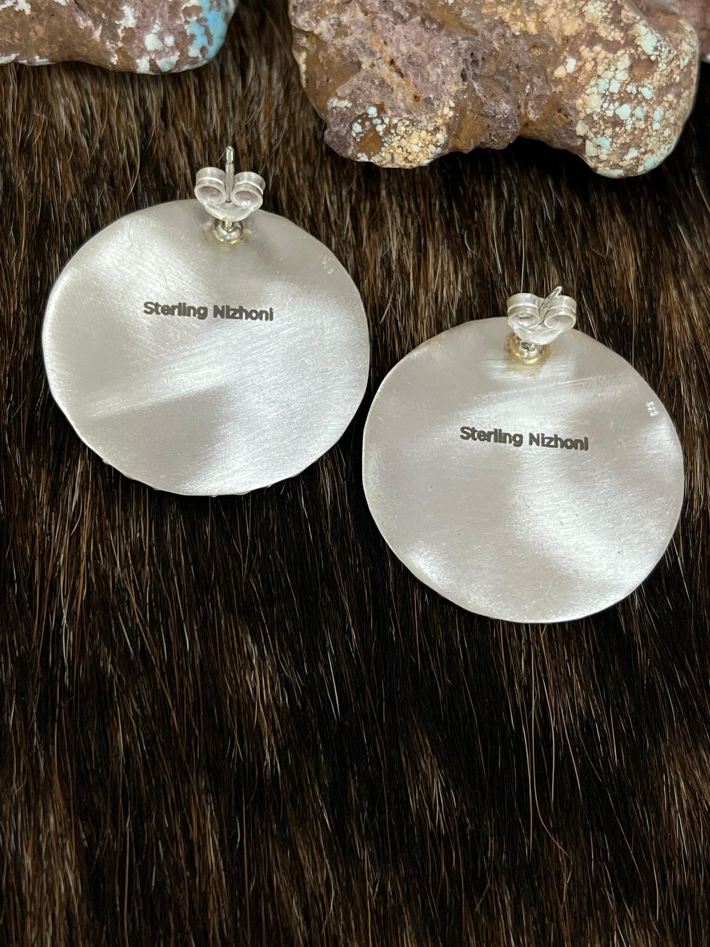 Handmade Sterling Silver Post Studs with Signed Nizhoni