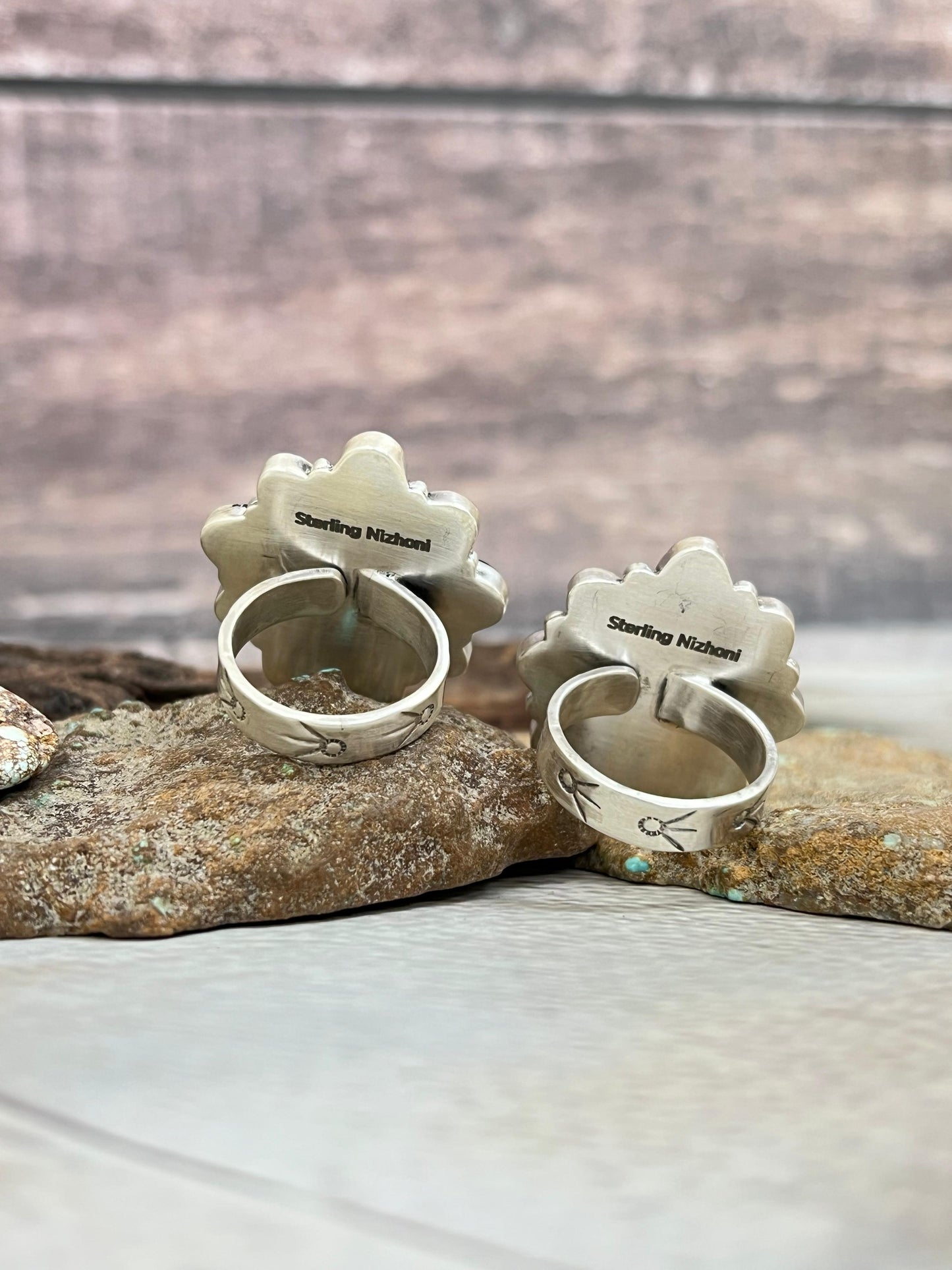 Handmade Sterling Silver Blackjack Turquoise Adjustable Ring Signed Nizhoni