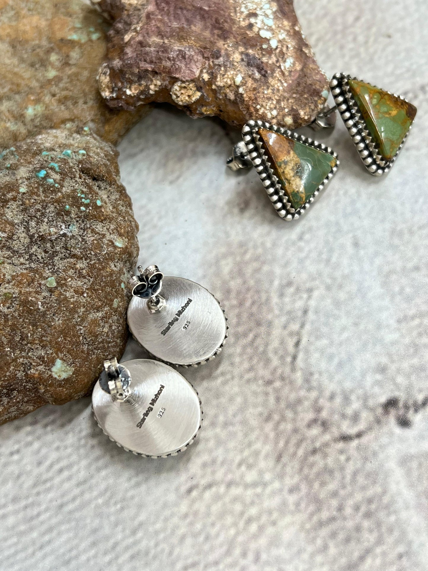 Handmade Sterling Silver Old Stock Royston Turquoise Post Studs with Signed Nizhoni