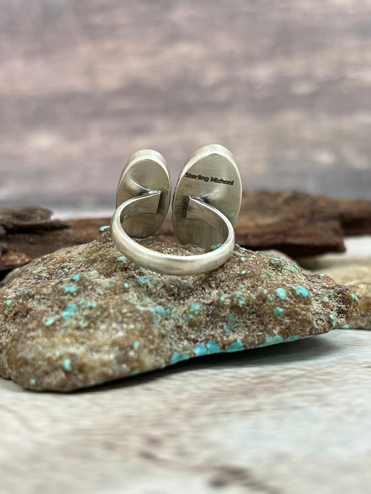 Handmade Sterling Silver Old Stock Royston Turquoise Adjustable Ring Signed Nizhoni