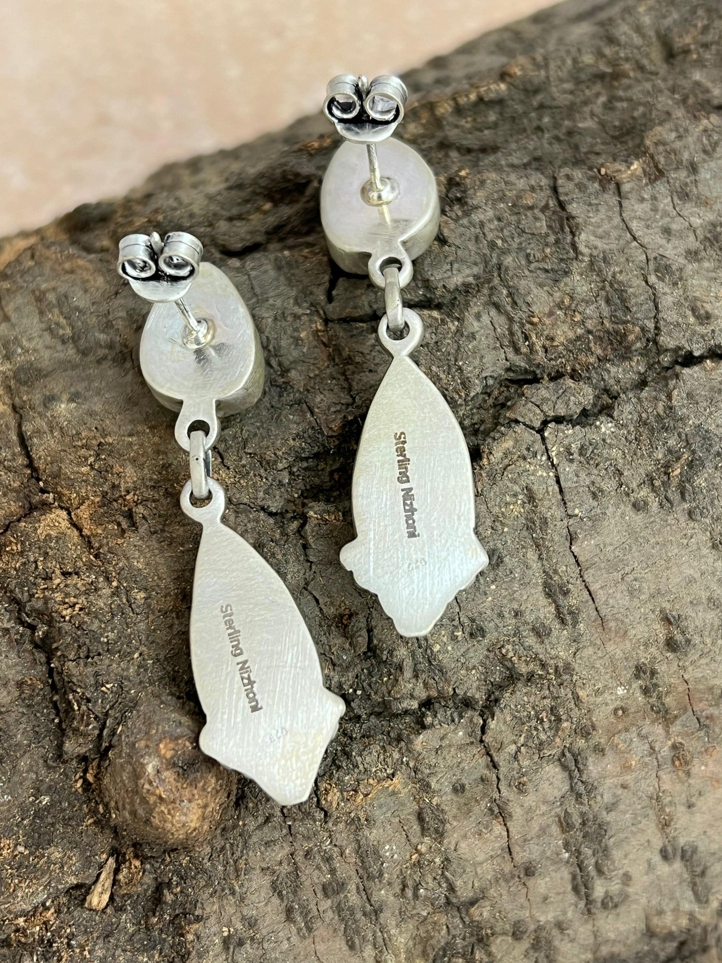 Handmade Sterling Silver Peacock Dahlia Post Earrings with Signed Nizhoni