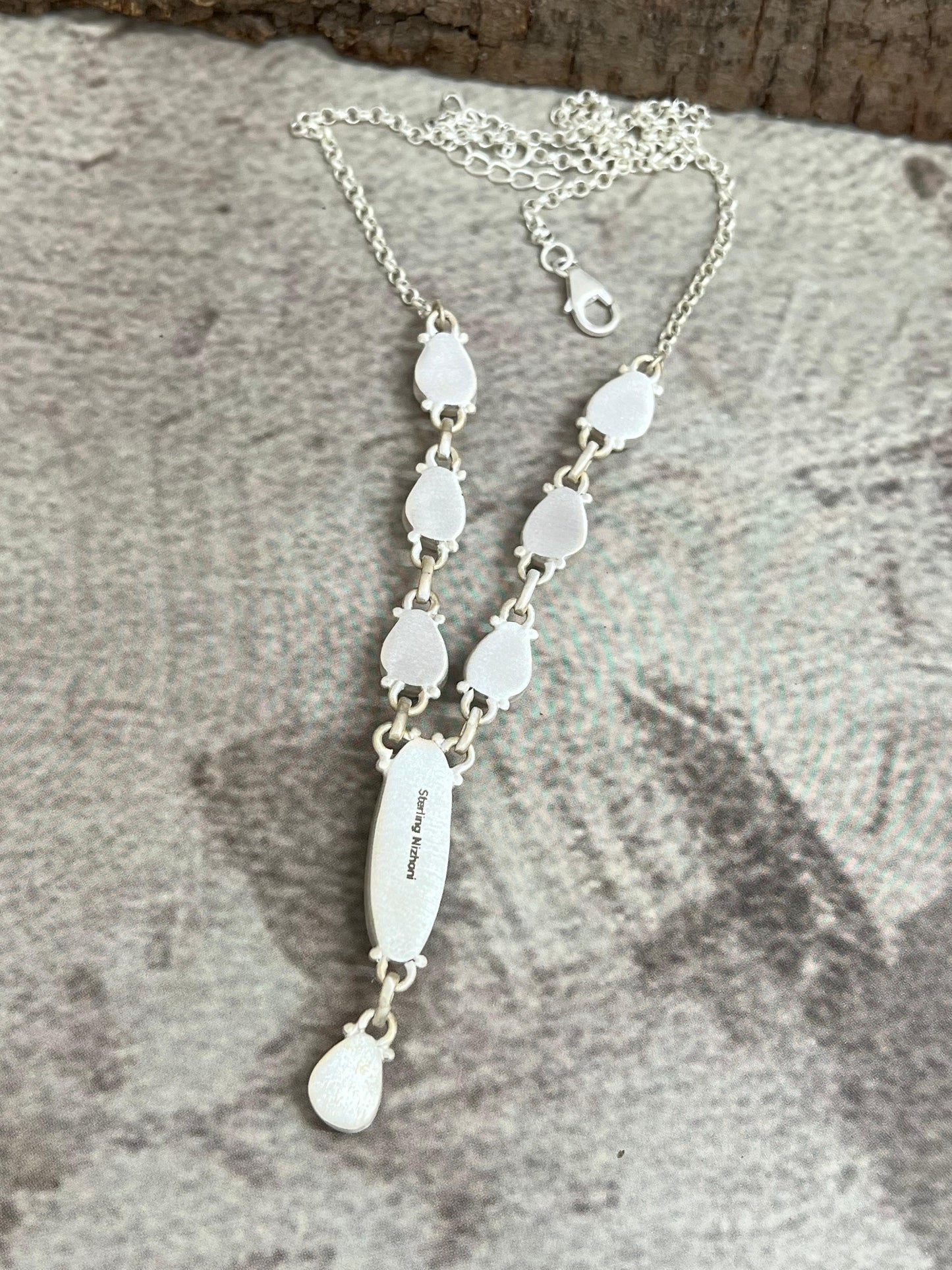 Handmade Sterling Silver White Buffalo with Kingman Turquoise Necklace, Signed Nizhoni