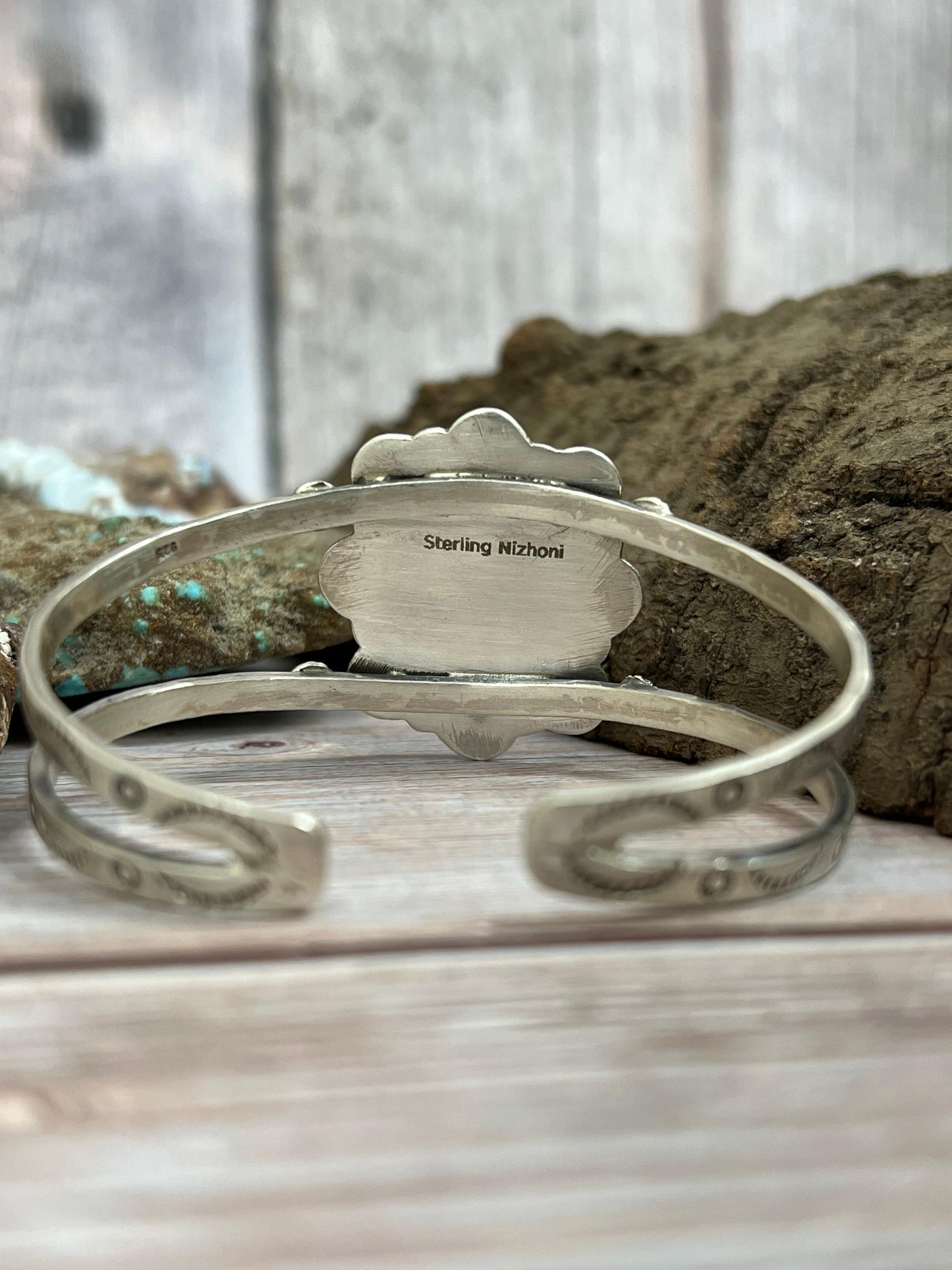 Handmade Sterling Silver Black Jack Cuff Bracelet with Signed Nizhoni