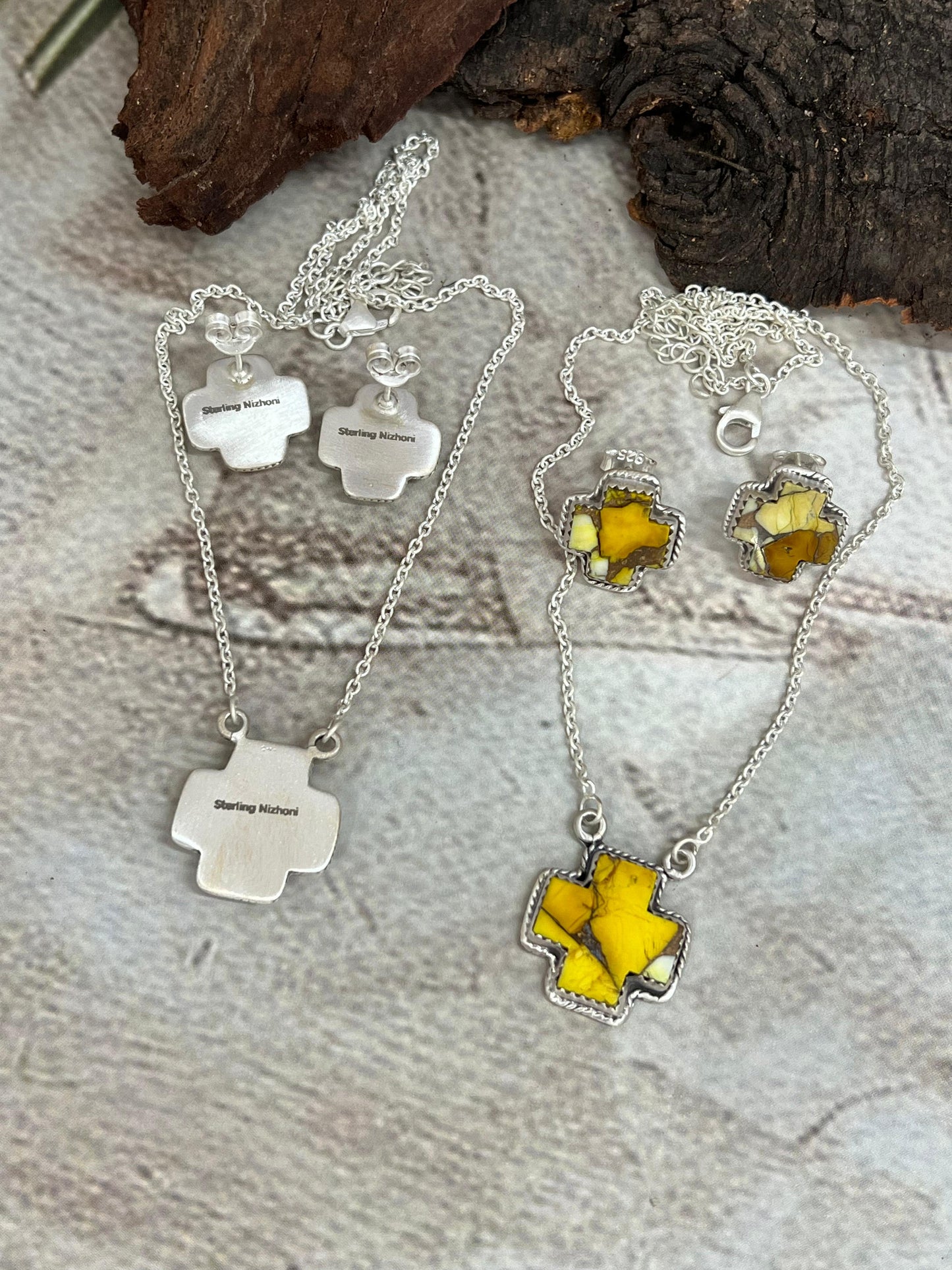 Handmade Sterling Silver Purple Blue Ice Rose Dahlia, Honey Dahlia Necklace Earrings Set, Signed Nizhoni (1)