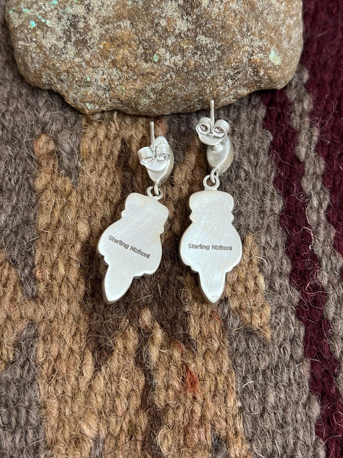 Christmas Collection Handmade Sterling Silver Coral with Peridot Post Dangle, Signed Nizhoni