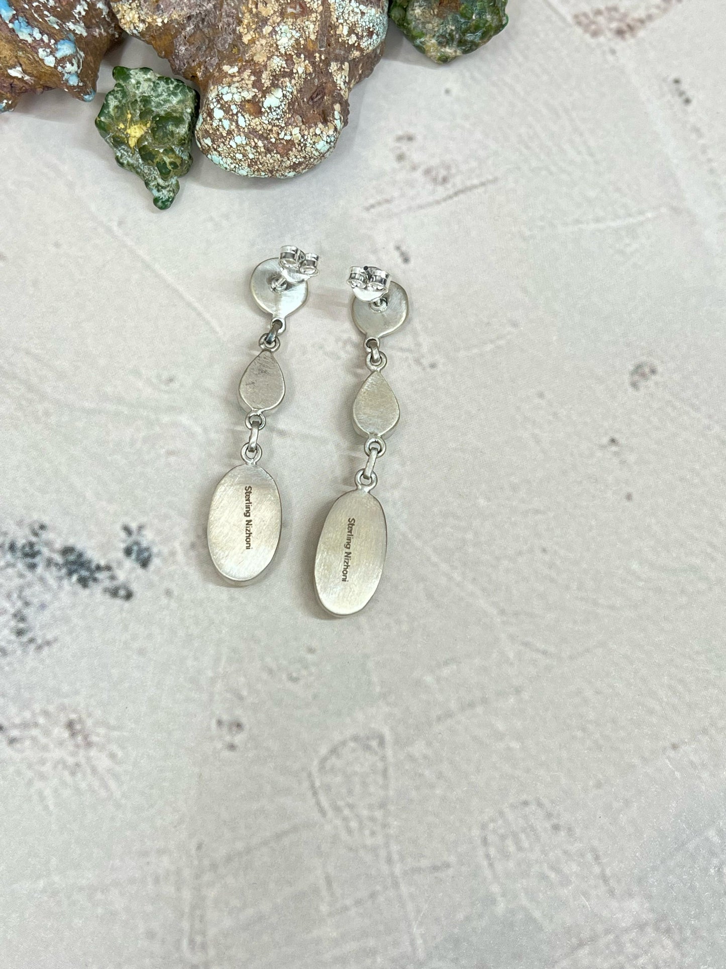 Handmade Sterling Silver Honey Dahlia with South Hill Turquoise Post Earrings, Signed Nizhoni