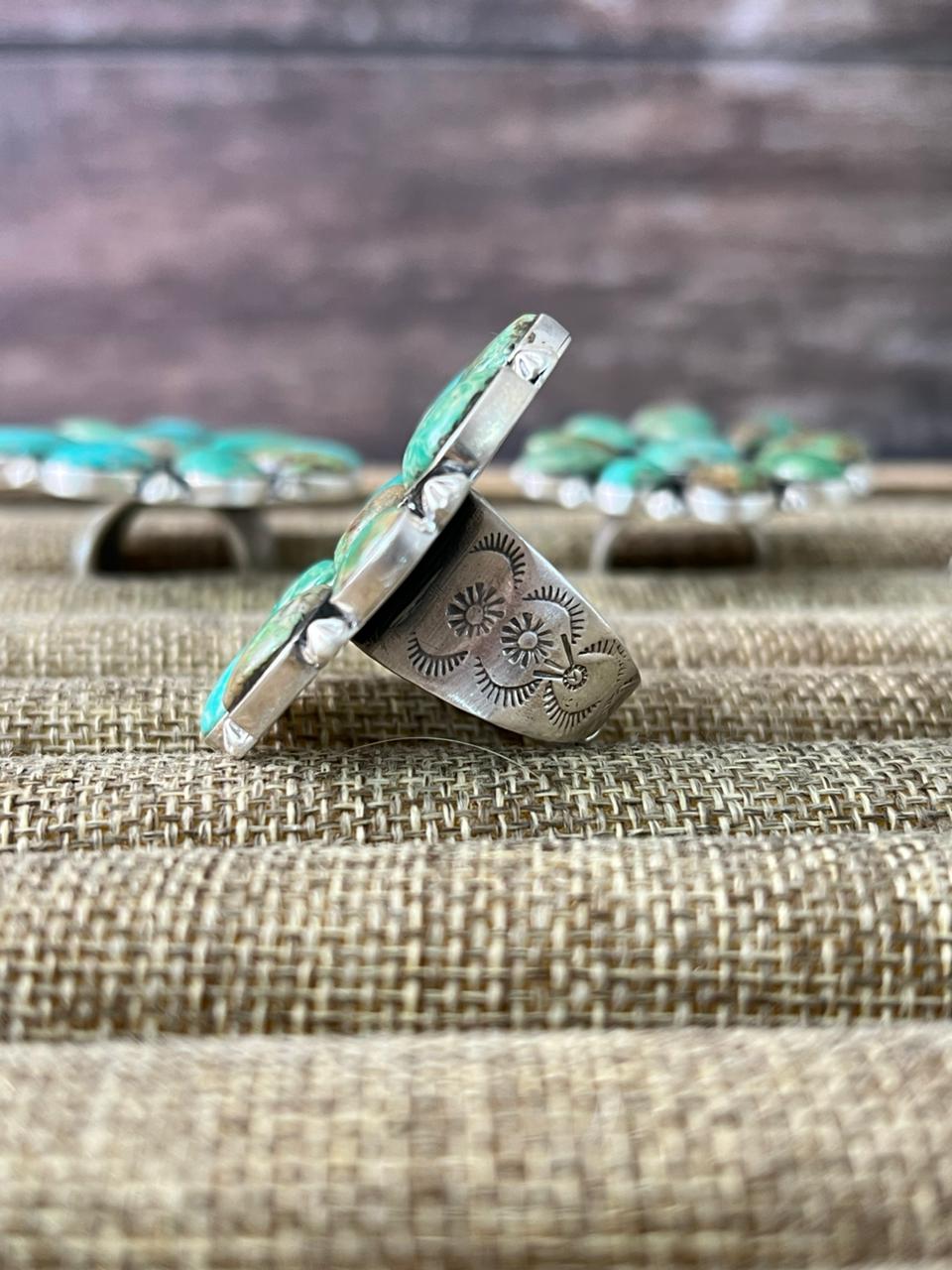 Handmade Sterling Silver Mantis Turquoise Adjustable Ring With Signed Nizhoni