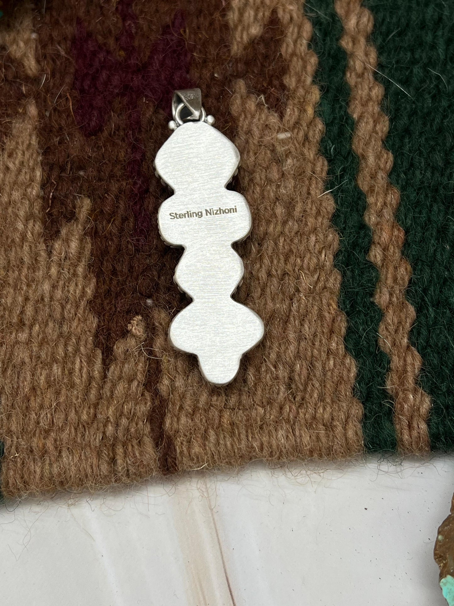Handmade Sterling Silver Kingman Turquoise Pendant with Signed Nizhoni