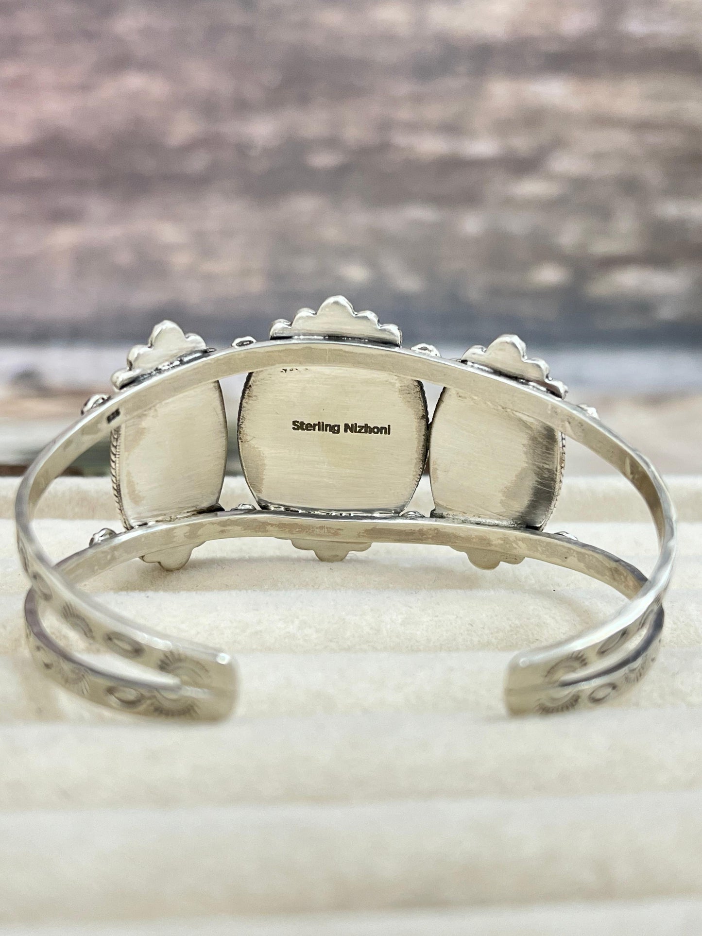 Handmade Sterling Silver Old Stock Royston Turquoise Cuff Bracelet with Signed Nizhoni