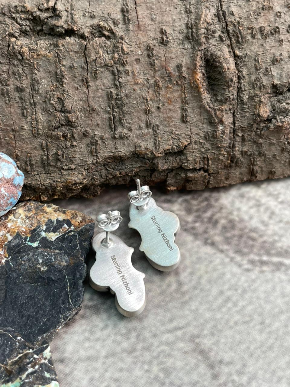 Handmade Sterling Silver Lapis Post Studs Earrings "Signed Nizhoni"