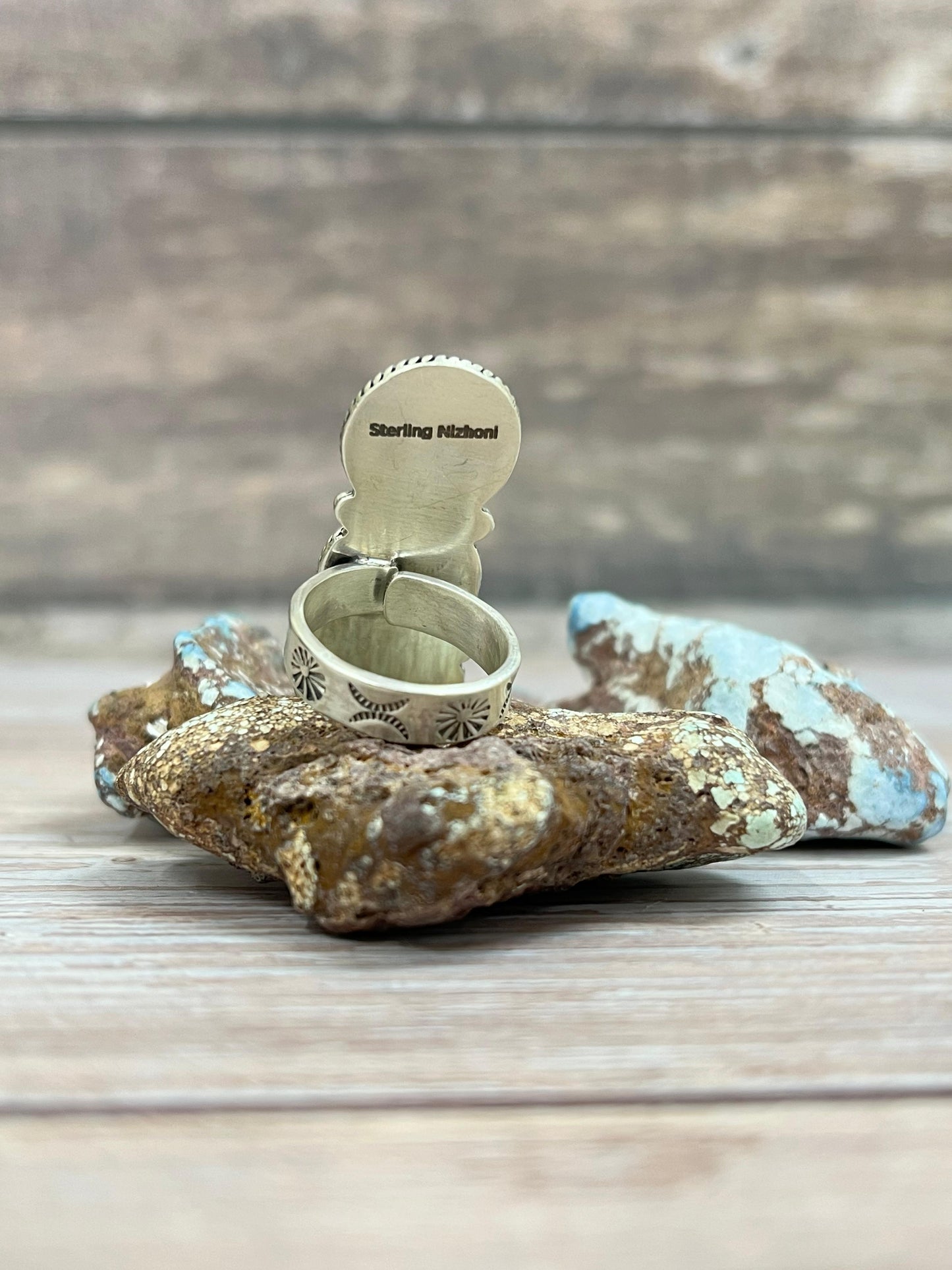 Handmade Sterling Silver Golden Hills Turquoise Adjustable Ring With Signed Nizhoni