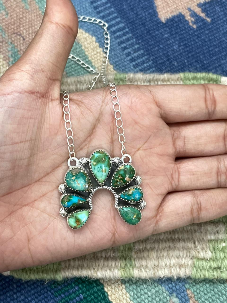 Handmade Sterling Silver Sonoran Mountain Turquoise Naja Necklace "Signed Nizhoni"