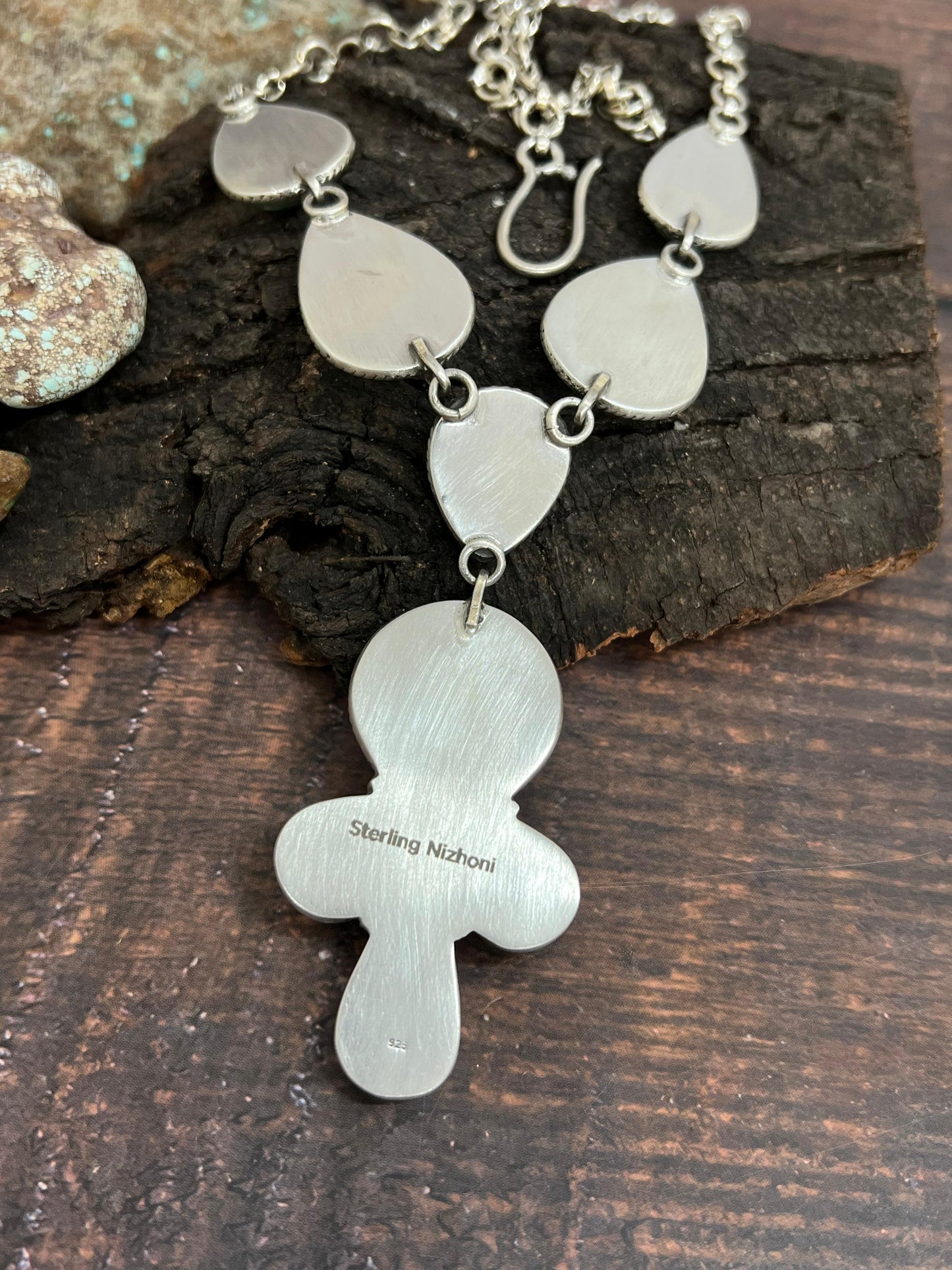 Handmade Sterling Silver Mantis Turquoise Necklace Signed Nizhoni
