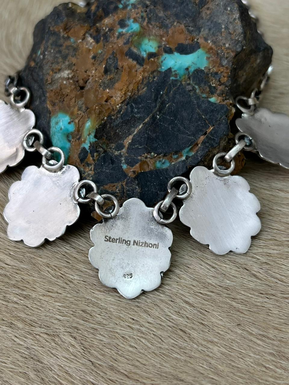 Handmade Sterling Silver Kingman Turquoise Choker Necklace "Signed Nizhoni"