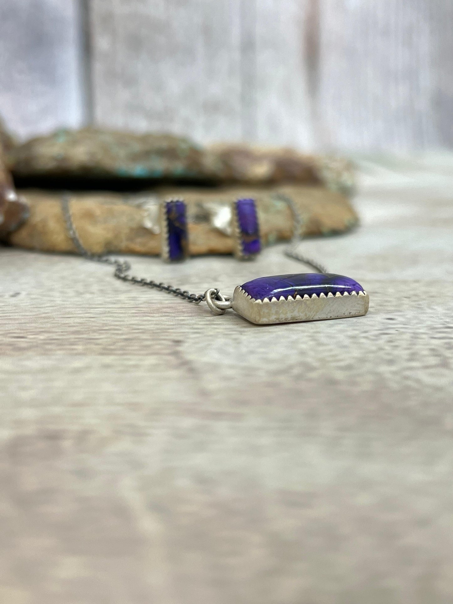 Handmade Sterling Silver Grape Dahlia Necklace Earrings Set, Signed Nizhoni