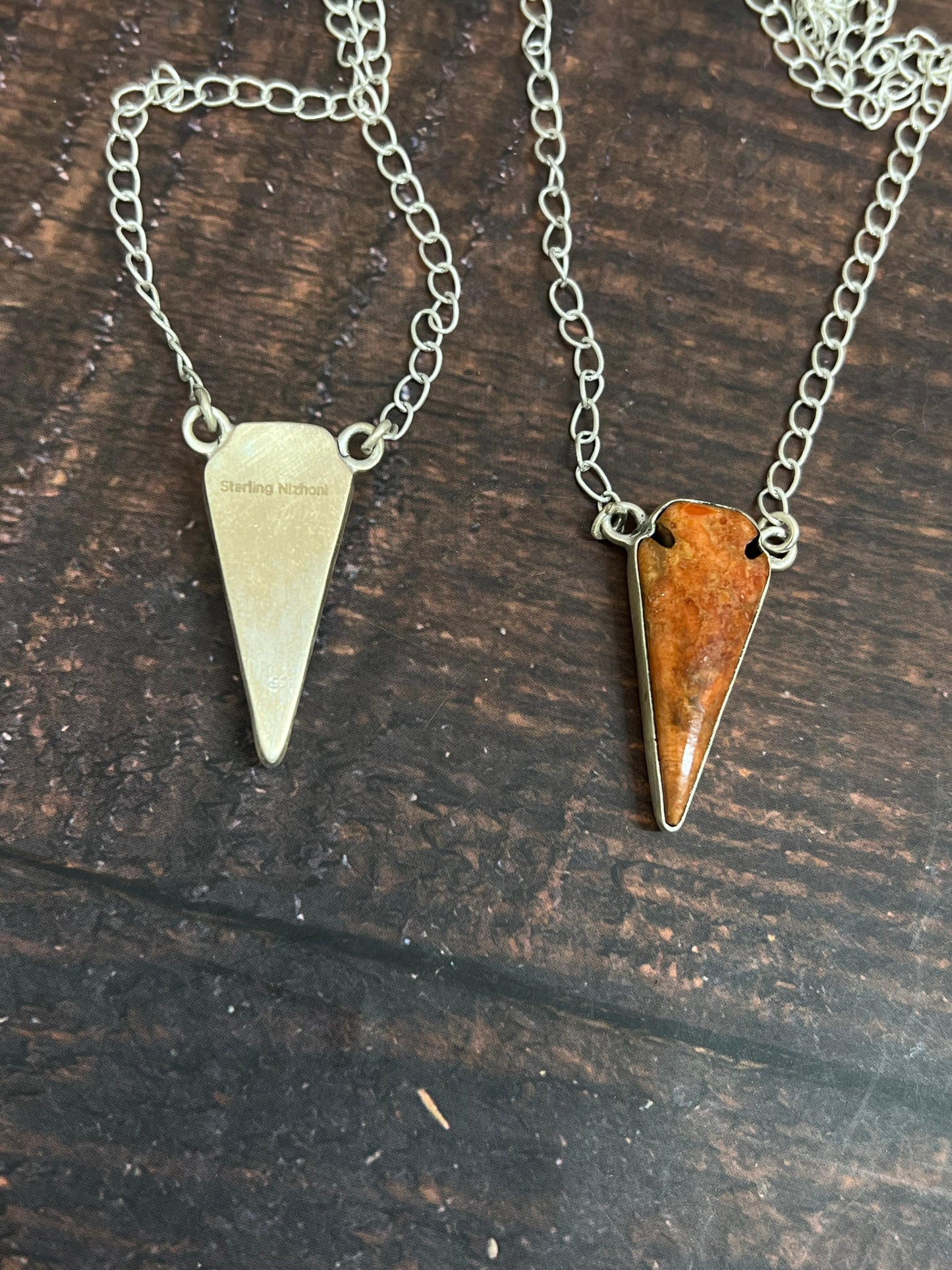 Handmade Sterling Silver Orange Mojave, Kingman Turquoise Necklace with Signed Nizhoni