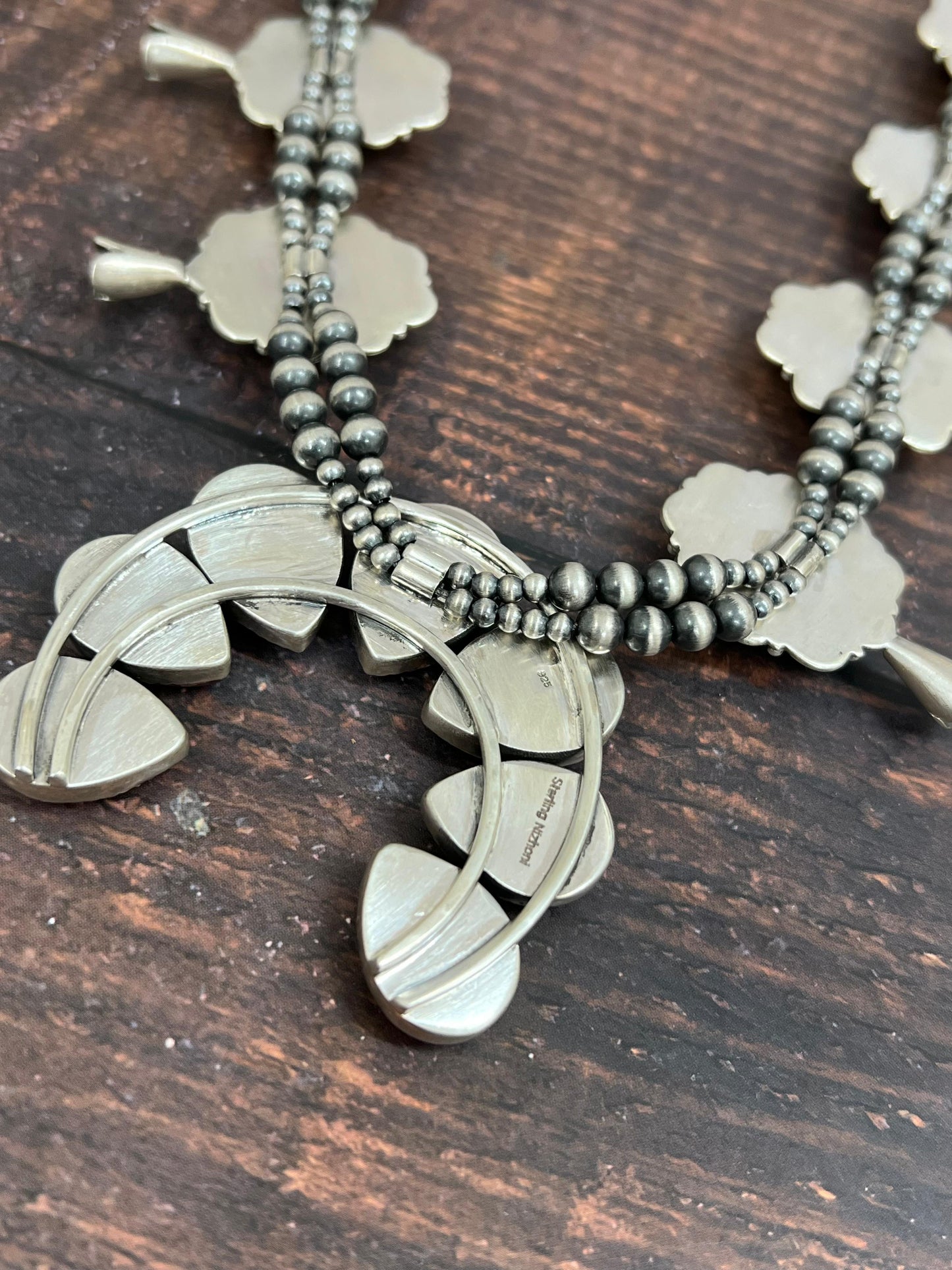 Handmade Sterling Silver Dahlia Rose Squash Blossom Necklace with Signed Nizhoni (4)