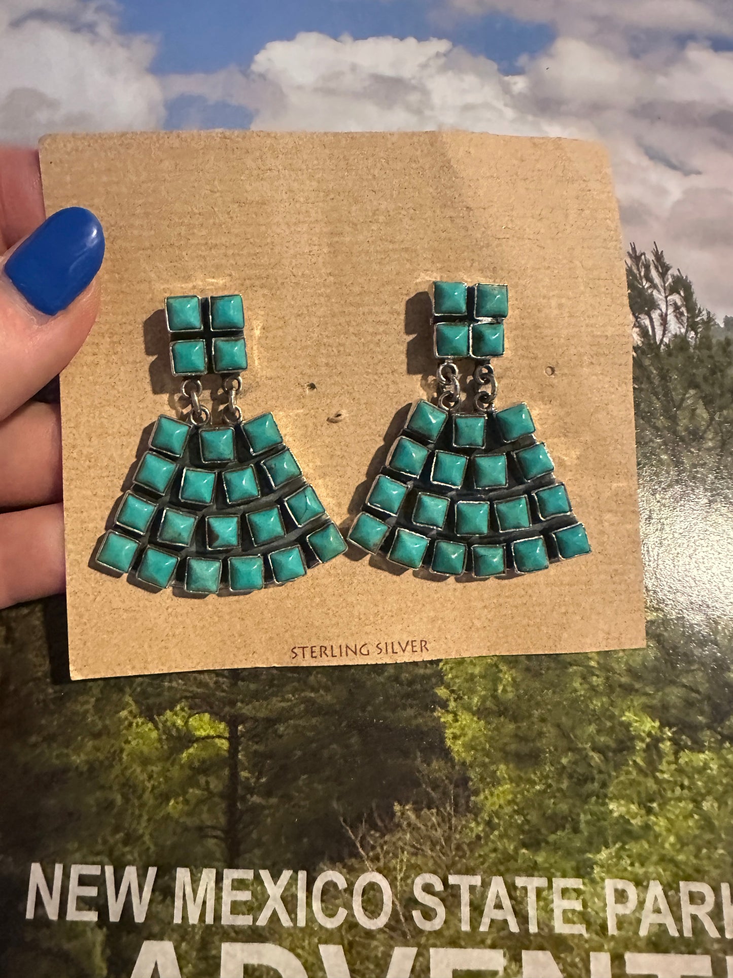 Beautiful Handmade Turquoise Post Dangle Earrings By Dan Dodson