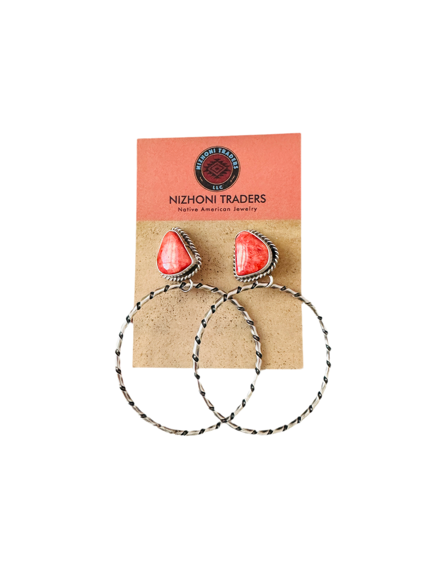 Handcrafted Orange Spiny and Sterling Silver Dangle Hoop Earrings