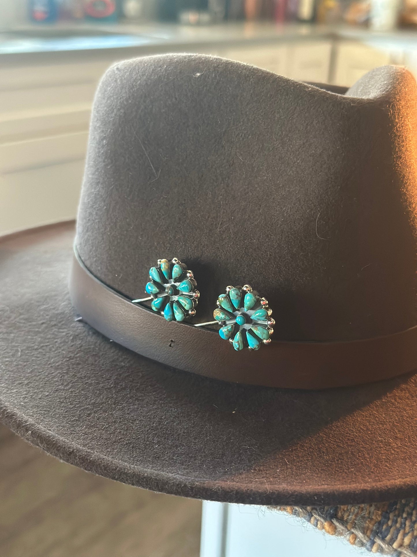 Handmade Sterling Silver and Turquoise Flower Hat Pin