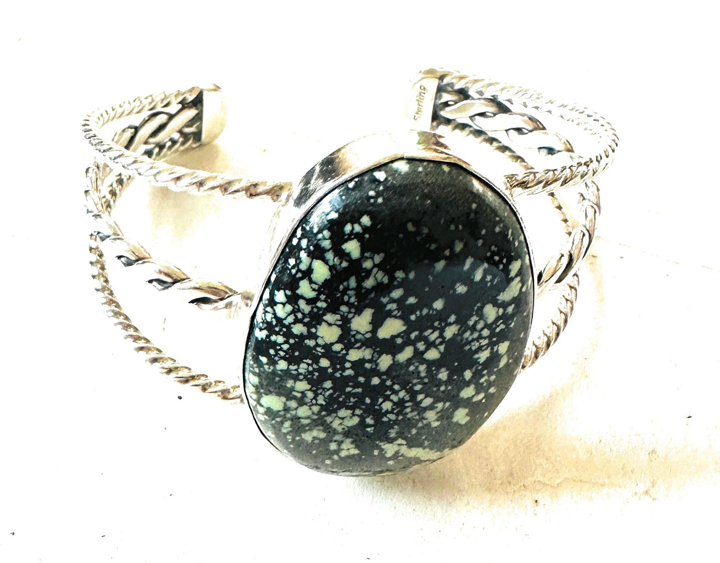 Handcrafted New Lander Turquoise & Sterling Silver Cuff Bracelet