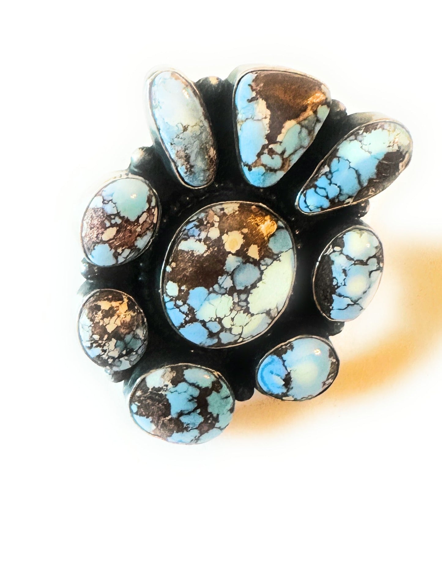 Handcrafted Golden Hills Turquoise & Sterling Silver Cluster Ring Size 7