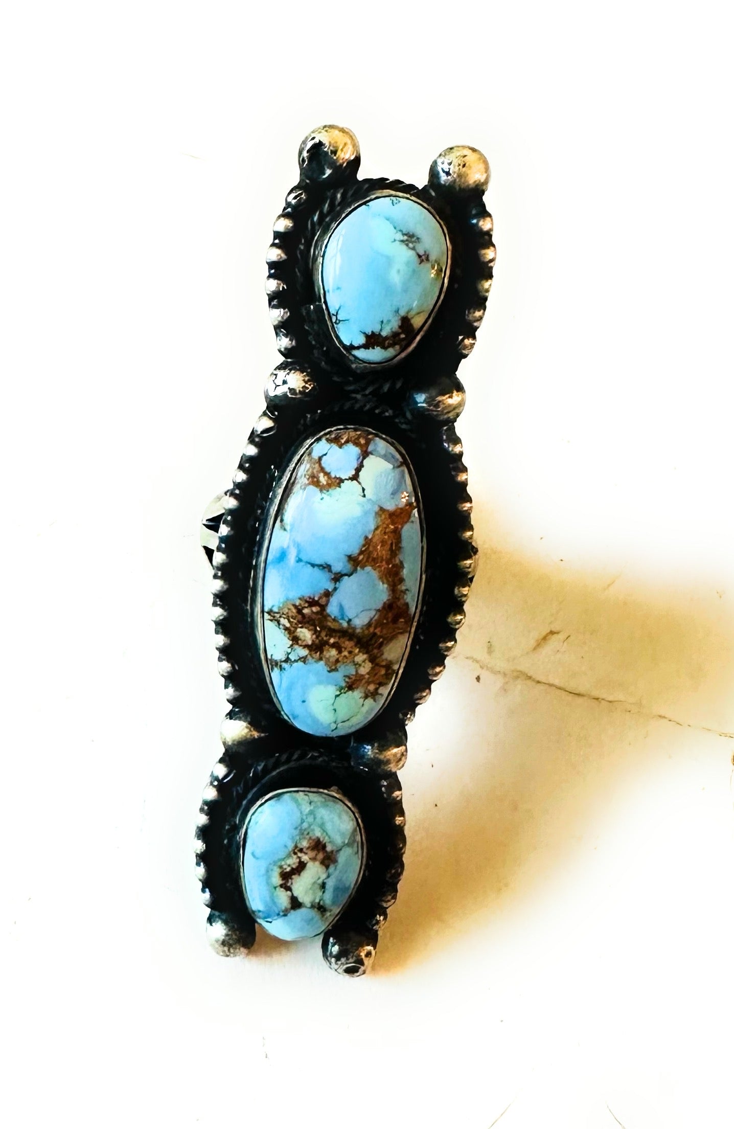 Handcrafted Golden Hills Turquoise & Sterling Silver Ring Size 8.75 by Kathleen Livingston